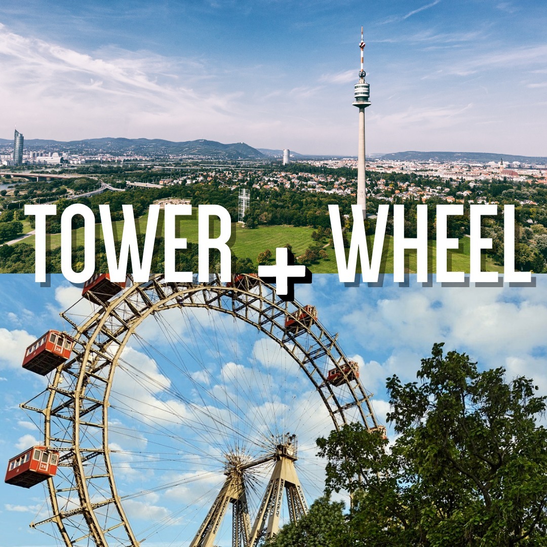 Go up 2x and admire Vienna from above:<br />
Do you already know our combination ticket "Tower and Wheel"? With this ticket you can enjoy a double view of our city. With the Vienna Giant Ferris Wheel 🎡 and at the Danube Tower! #Vienna #Prater #Riesenrad #Donaut